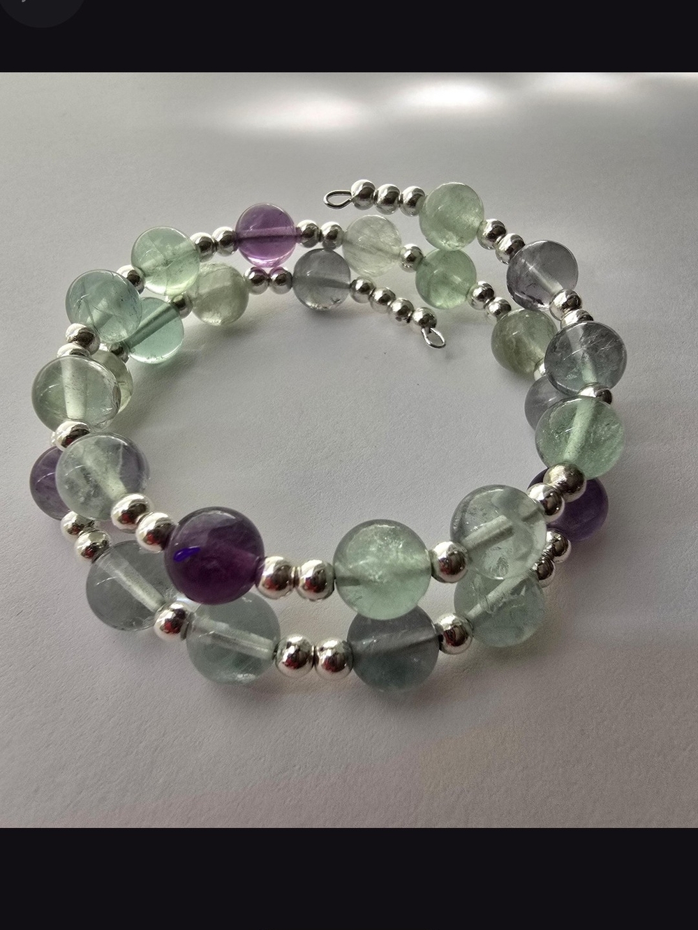 Memory Wire Bead Fluorite Bracelet - Green & Purple